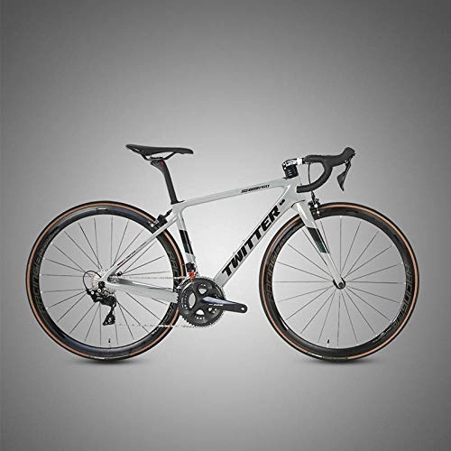 Road Bike : Edman Road bike, 700C wheels, carbon fiber frame, 22-speed bicycle, front fork shock absorption, adult male and female windbreaker racing bikes-gray_48cm