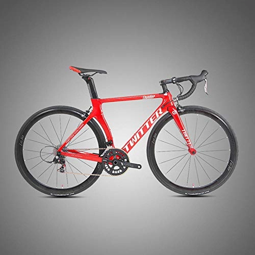Road Bike : Edman Road bike, 700C wheels, carbon fiber frame, 22-speed C brake, bicycle with curved handlebars, suitable for both men and women-red_46cm