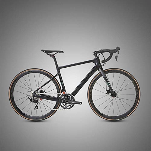 Road Bike : Edman Road bike, carbon fiber frame, 22-speed dual disc brakes, 700C wheels, adult male and female road racing-black_51cm