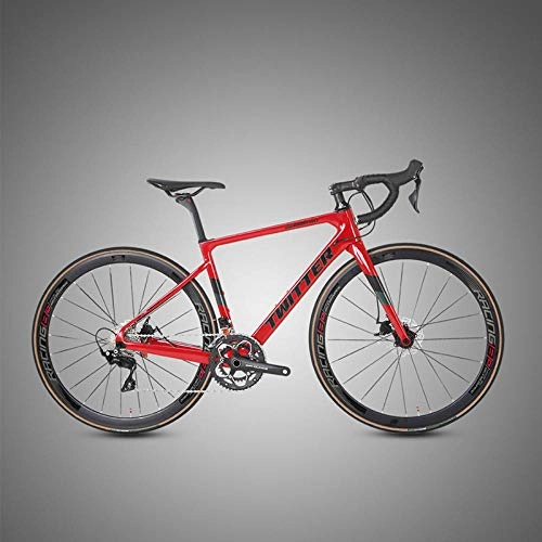 Road Bike : Edman Road bike, carbon fiber frame, 22-speed dual disc brakes, 700C wheels, adult male and female road racing-red_54cm