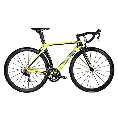 Road Bike : Edman Road bike, carbon fiber frame, 700C wheels, 22 speed, adult bicycle, male and female bicycle-yellow_46cm