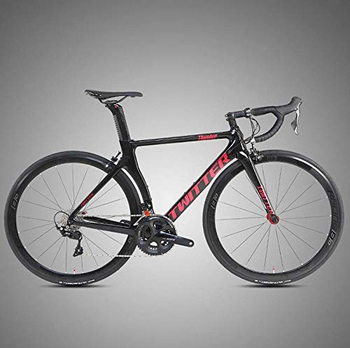 Road Bike : Edman Road bike, carbon fiber frame, 700C wheels, 22 speed, adult male and female bicycles-Black red_52cm