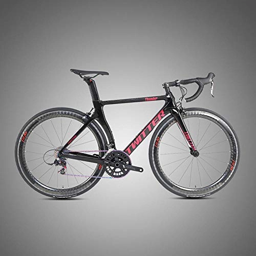 Road Bike : Edman Road bike, carbon fiber frame, 700C wheels, 22 speed, suitable for adult men and women-Black red_54cm