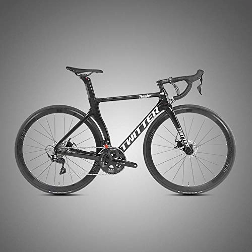 Road Bike : Edman Road bike, full carbon fiber body, dual disc brakes, 22-speed R7000, anti-skid handlebar, mountain bike-Black and silver_48cm