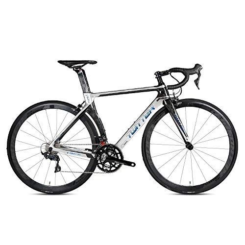 Road Bike : Edman Road bike, R8000 22-speed, carbon fiber frame, 700C wheels, adult male and female race bike-Silver_46cm