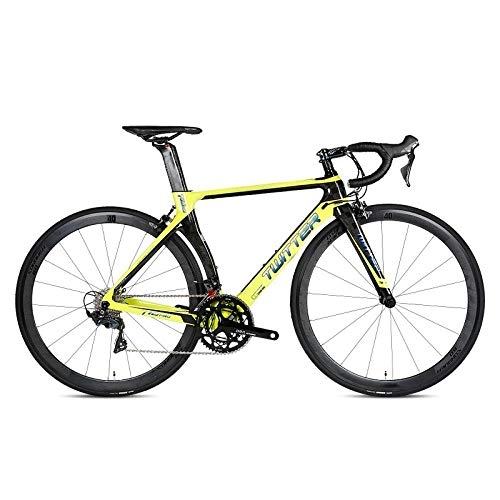 Road Bike : Edman Road bike, R8000 22-speed, carbon fiber frame, 700C wheels, adult male and female race bike-yellow_50cm