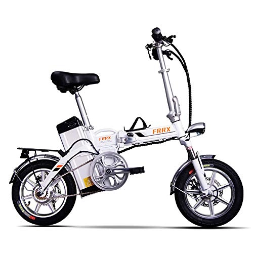 Road Bike : Electric Bike 48V 250W Unisex 14 inch Hybrid Scooter Electric with Disc Brakes and Suspension Fork (Removable Lithium Battery), White