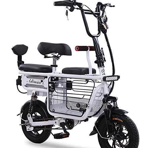 Road Bike : Electric Bike Unisex Hybrid Bicycle 12" Wheels Pedal Assisted Bike 48V Li-ion Battery with Disc Brakes and Suspension Fork (Removable Lithium Battery), White, 20A
