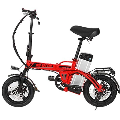 Road Bike : Electric Bike Unisex Hybrid Bicycle 14" Wheels Pedal Assisted Bike 36V 14Ah Li-ion Battery Folding Bike with Disc Brakes and Suspension Fork for Commuter City, Red