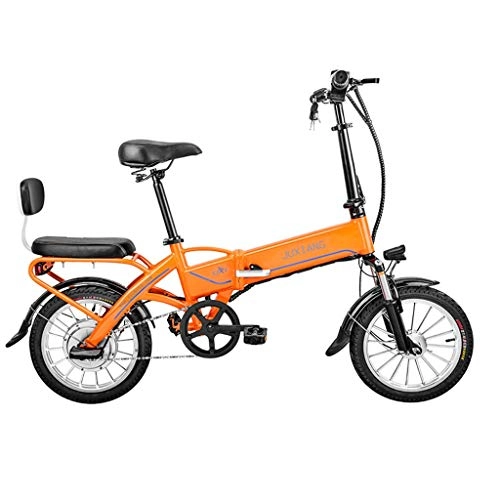 Road Bike : Electric Bikes Electric Bicycle Lithium Battery Foldable Electric Bicycle For Men And Women With Rear Seat Battery Car 16 Inch, Battery Life 35-40km (Color : Orange, Size : 143 * 30 * 110cm)