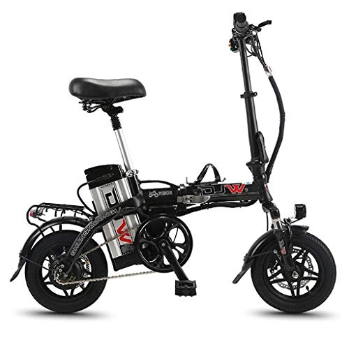 Road Bike : Electric Bikes Electric Car 12 Inch Men And Women Folding Lithium Battery Car Adult Aluminum Electric Bicycle, Long Battery Life (Color : Black, Size : 120 * 58 * 90cm)