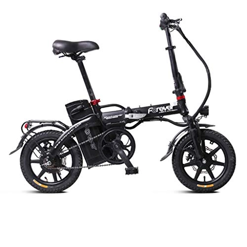 Road Bike : Electric Bikes Electric Car 14 Inch Men And Women 48V / 12H Folding Lithium Battery Car Adult Aluminum Electric Bicycle (Color : Black, Size : 130 * 56 * 108cm)