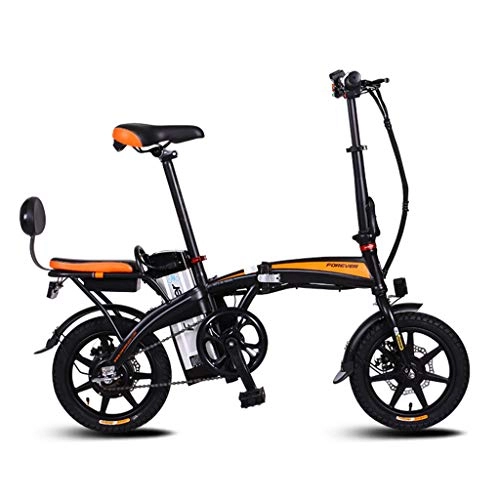 Road Bike : Electric Bikes Electric Car 14 Inch Men And Women 48V / 15H Folding Lithium Battery Car Adult Aluminum Electric Bicycle (Color : Black, Size : 130 * 56 * 108cm)