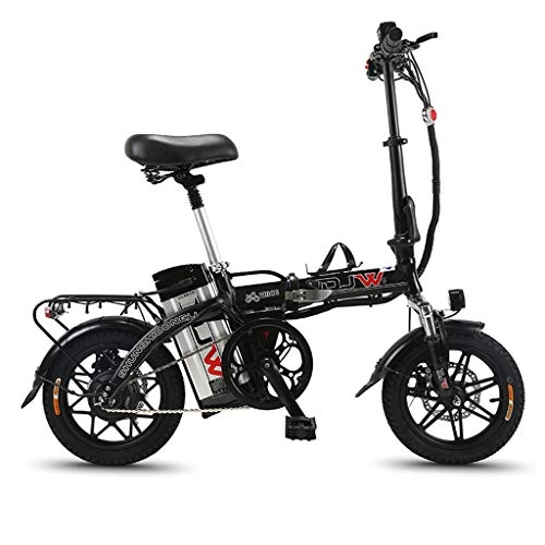 Road Bike : Electric Bikes Electric Car 14 Inch Men And Women Folding Lithium Battery Car Adult Aluminum Electric Bicycle, Long Battery Life (Color : Black, Size : 120 * 58 * 90cm)