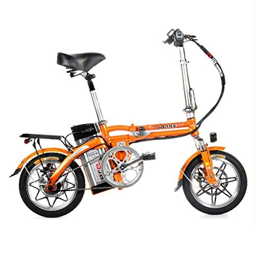Road Bike : Electric Bikes Electric Car 14 Inch Men And Women Folding Lithium Battery Car Battery Car Adult Aluminum Electric Bicycle, Battery Life 120 Km (Color : Orange, Size : 120 * 58 * 90cm)