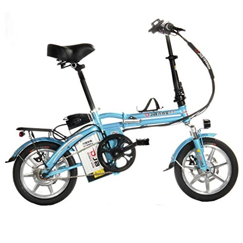 Road Bike : Electric Bikes Electric Car 14 Inch Men And Women Folding Lithium Battery Car Battery Car Adult Electric Bicycle, Long Battery Life (Color : Blue, Size : 120 * 58 * 90cm)