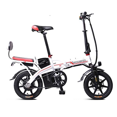 Road Bike : Electric Bikes Electric Car Men And Women 48V Folding Lithium Battery Boost Battery Car 14 Inch Adult Electric Bicycle (Color : White, Size : 130 * 56 * 108cm)