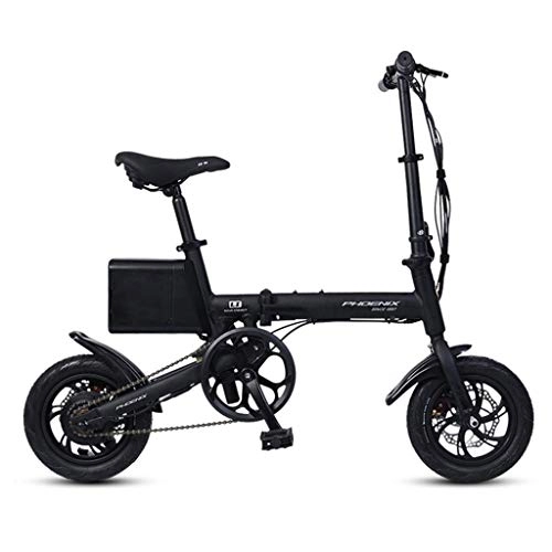 Road Bike : Electric Bikes Folding Electric Bicycle 12 Inch Smart Aluminum Alloy Battery Car Small Lithium Battery Bicycle, Pure Electric Battery Life 35-40km (Color : Black, Size : 126 * 55 * 92cm)