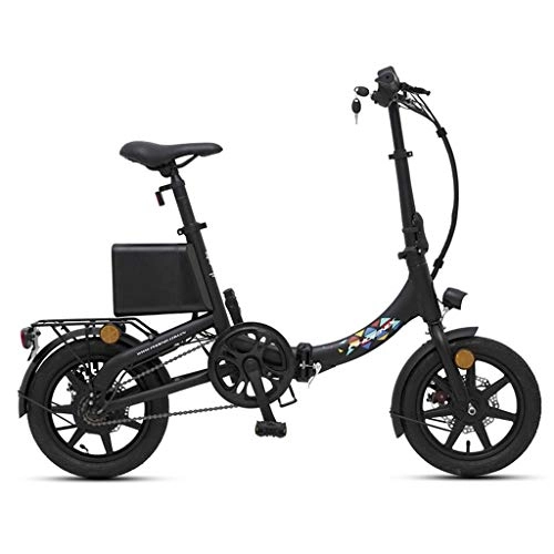 Road Bike : Electric Bikes Folding Electric Bicycle 14 Inch Smart Aluminum Alloy Battery Car Small Lithium Battery Bicycle, Power Life 55-60km (Color : Black, Size : 126 * 55 * 92cm)