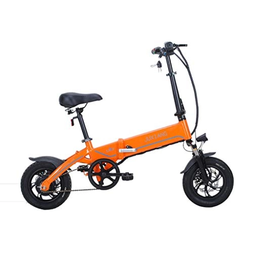 Road Bike : Electric Bikes Folding Electric Bicycle Lithium Battery Electric Bicycle 17.5AH Portable Mini Battery Car 12 Inch, Pure Electric Distance 70km (Color : Orange, Size : 130 * 30 * 100cm)