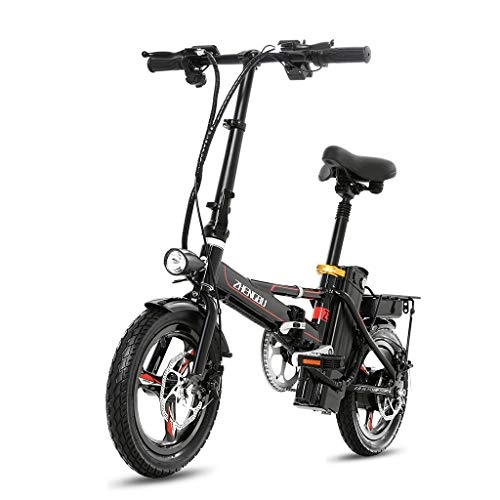 Road Bike : Electric Bikes Folding Electric Bicycle Ultra Light Small Battery Car Adult Aluminum Alloy Lithium Battery Electric Car, Electric Life 40-50km (Color : Black, Size : 123 * 60 * 98cm)