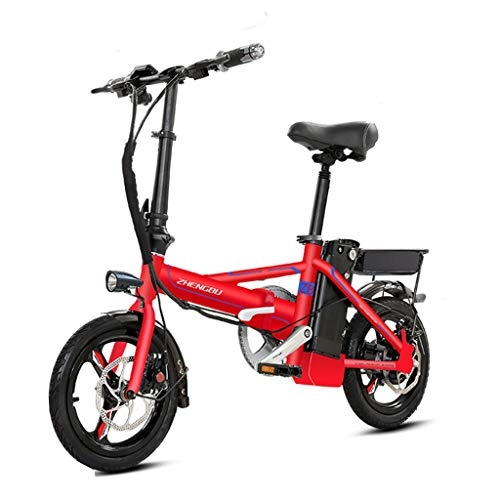 Road Bike : Electric Bikes Folding Electric Bicycle Ultra Light Small Battery Car Adult Aluminum Alloy Lithium Battery Electric Car, Electric Life 80-100km (Color : Red, Size : 123 * 60 * 98cm)