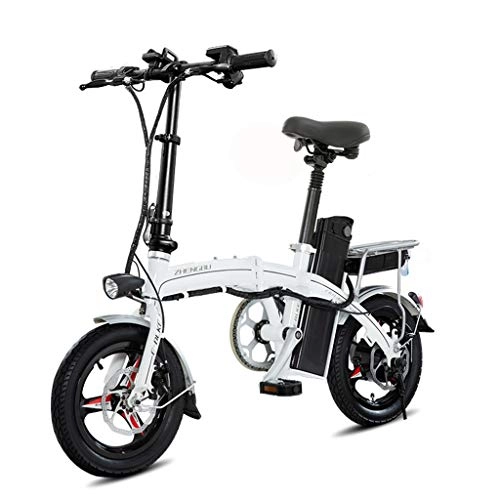 Road Bike : Electric Bikes Folding Electric Bicycle Ultra Light Small Battery Car Adult Mini Lithium Battery Electric Car, Cruising Range 80-100km (Color : White, Size : 123 * 58 * 102cm)