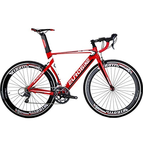 Road Bike : Eurobike Aluminium Road Bike 16 Speed Mens Bicycle 700C wheels 54cm Frame (Red)