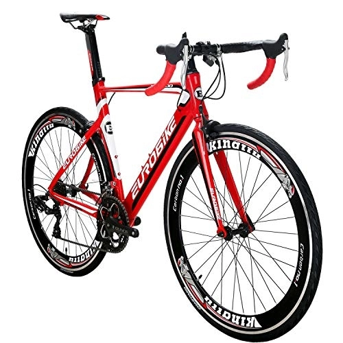 Road Bike : Eurobike Road Bike 700C Wheel 54cm Aluminum Frame for Men and Women Light Weight 14 Speed (RED)