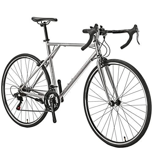 Road Bike : Eurobike Road Bike, 700C Wheels 54cm Frame Road Bikes for Men or Women, 21 Speed City Commuter Adults Bicycle XL (Silver)