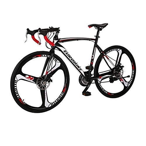 Road Bike : Eurobike Road Bikes XC550 Cycling 700C Steel Frame Dual Disc Brake 21_speed 3-spoke Road Bicycle Black / White