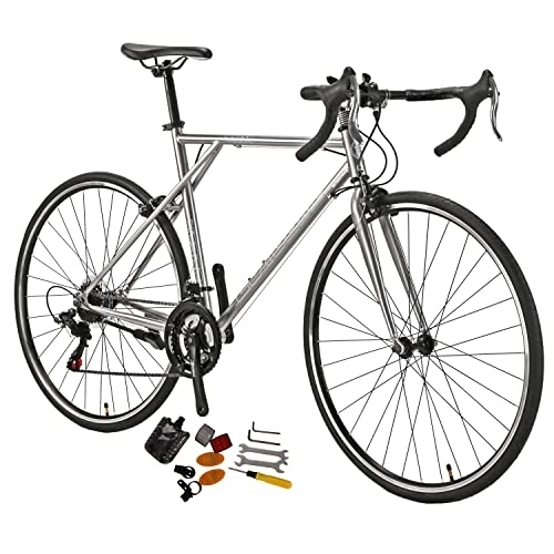 Road Bike : Eurobike Road Bikes XC560, 21 Speed Road Bicycle, 54CM Steel Frame Street Bike, 700C Commuter Bikes for Unisex Adult (XC560 Silver)