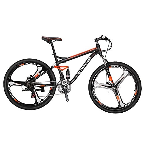 Road Bike : Eurobike S7 Mountain Bike 21 Speed Steel Frame 27.5 Inches K Wheels Dual Suspension MTB Bicycle Blackorange