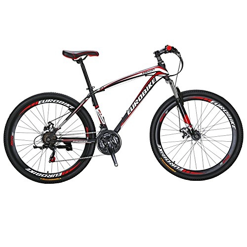 Road Bike : Eurobike X1 Mountain Bike 21 Speed Dual Disc Brake 27.5 Wheels Suspension Fork Mountain Bicycle Black-Red