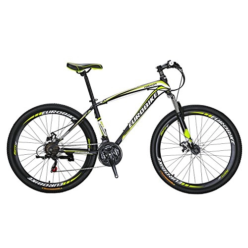 Road Bike : Eurobike X1 Mountain Bike 21 Speed Dual Disc Brake 27.5 Wheels Suspension Fork Mountain Bicycle Black-yellow