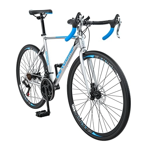 Road Bike : Eurobike XC580 Adult Gravel Bike, 21 Speed Road Bike for Men or Women, All Terrain Bicycle with Steel Frame and Drop Bar, 700C Wheel Offroad Bike with Dual Disc Brakes (SilverBlue)
