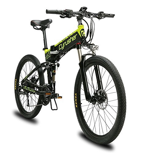 Road Bike : Extrbici MTB Mountain Bicycle XF770 17 * 26 inch Folding Electric Bike Mountain 500 Watt 48V Shimano 27 Speeds Aluminum Alloy Foldable Frame Full Suspension Dual Hydraulic Disc Brakes (black green)