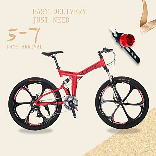 Road Bike : Extrbici New Updated Flu-Red RD100 26 inch Full Suspension Folding Frame Mountain Bike for Man and Women Bicycle Dual Suspension Mens Shimano M310 ALTUS 24 Gears 17 inch Aluminum Frame MTB Bicycle