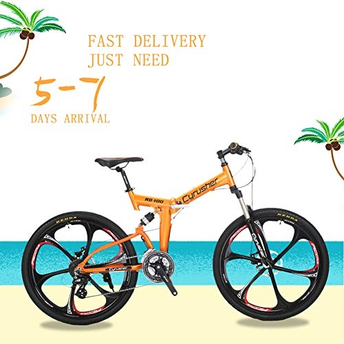 Road Bike : Extrbici New Updated Orange RD100 26 inch Full Suspension Folding Frame Mountain Bike Shimano M310 ALTUS 24 Gears 17 inch Aluminum Frame MTB Bicycle Double Mechanical Disc Brakes