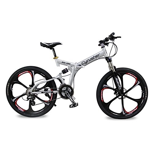 Road Bike : Extrbici New Updated Silver RD100 26 inch Full Suspension Folding Frame Mountain Bike Shimano M310 ALTUS 24 Gears 17 inch Aluminum Frame MTB Bicycle Double Mechanical Disc Brakes