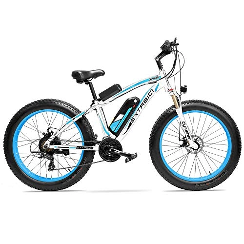 Road Bike : Extrbici New XF660 4.0 inch Fat Tire Electric Mans Mountain Bike 1000W 48V Disc Brake (blue)