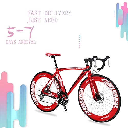 Road Bike : Extrbici XC700 Sports Racing Road Bike Pro 700Cx700MM Wheel 54cm Lightweight Aluminum Alloy Frame 16 Speed Shimano 2400 Shift Gears Hardtail Mans Road Bicycle Double Mechanical Disc Brakes