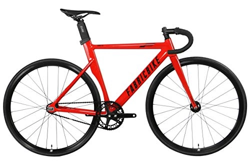 Road Bike : FabricBike AERO - Fixed Gear Bike, Single Speed Fixie Bicycle, Aluminium Frame and Carbon Fork, Wheels 28", 5 Colours, 3 Sizes, 7.95 kg (M size) (Glossy Red & Black, L-58cm)