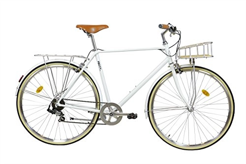 Road Bike : FabricBike City Classic- Comfort Traditional 7 Speed Shimano Bicycle, Hybrid Urban Commuter Road Bike, 700c wheels (M-53cm, Classic Matte White Deluxe)