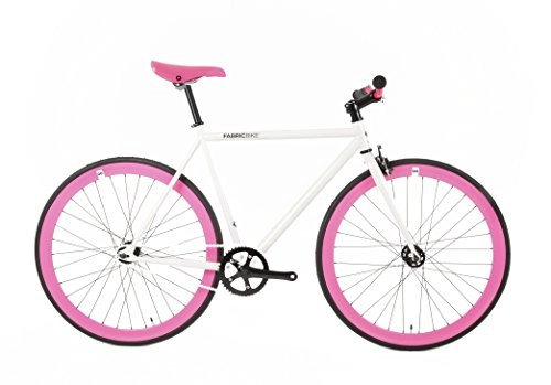 Road Bike : FabricBike-Fixed Gear Bike, Single Speed, Hi-Ten steel white frame, 10Kg (White & Fuchsia, M-53)