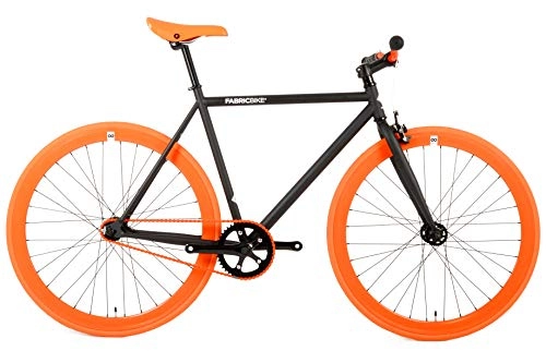 Road Bike : FabricBike-Fixie Bike, Fixed Gear Bike, Single Speed, Hi-Ten steel black frame, 10Kg (Black & Orange, S-49)