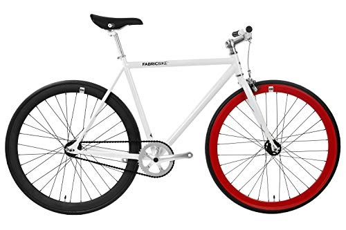 Road Bike : FabricBike-Fixie Bike, Fixed Gear Bike, Single Speed, Hi-Ten Steel Black Frame, 10Kg (Space White & Black & Red, L-58)