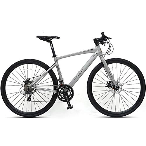 Road Bike : FANG Adult Road Bike, 16 Speed Student Racing Bicycle, Lightweight Aluminium Road Bike With Hydraulic Disc Brake, 700 * 32C Tires, Silver, Straight Handle