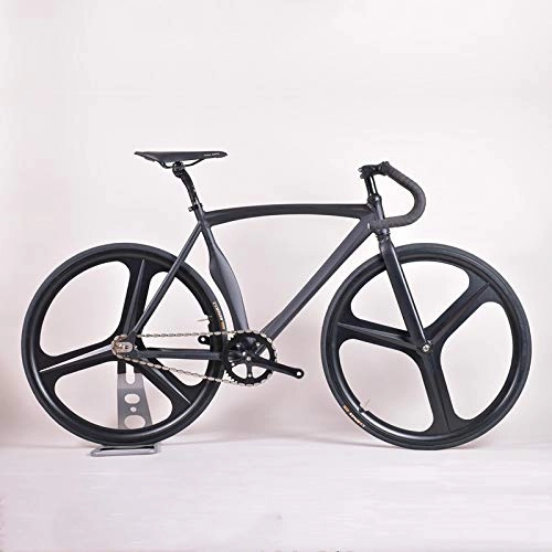 Road Bike : Fixed Gear Track Bike Muscular Aluminum Alloy, Frame and Fork 700c 3 Spokes Magnesium Alloy Bicycle Single Speed v Brake Black