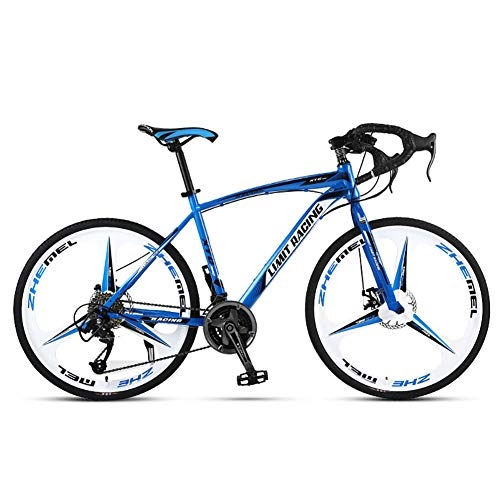 Road Bike : FJW 26 Inch Unisex Double Disc Brake Road Competitive Bicycle High-carbon Steel 21 Speed 27 Speed Integral Wheel Student Child Commuter City Hardtail Road bike Send Luxury Gift Packge, Blue, 21Speed